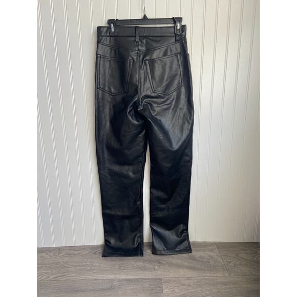 Abercrombie & Fitch 90s Straight Ultra High Rise Vegan Leather Pant Size 6 Black - Picture 5 of 5